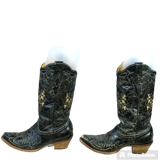 Corral Western Genuine Black Leather  Overlay X Toe C1198 Boots Size 8.5 - Picture 3 of 17